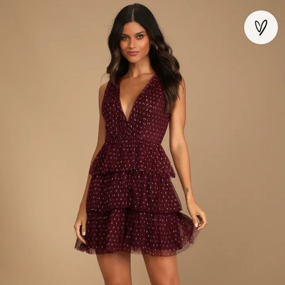 Lulus Burgundy and Gold accent Dress Size Medium - Picture 1 of 4